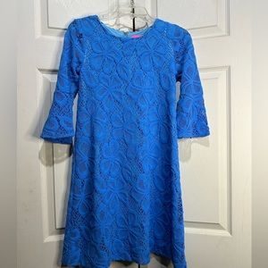 Brilliant blue Lilly Pulitzer Ophelia swing dress with lace overlay. Size XXS